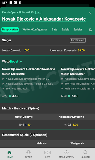 Seite eines Tennis-Events